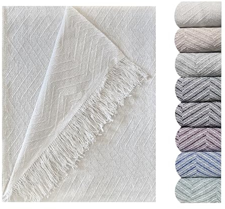 GFD Textiles - Colcha Multiusos Espiga Beige/Blanca (125x180 cm) – Manta Sofá Individual, Cubrecama Algodón | Protector Sofá & Plaid Decorativo para Cama Pequeña