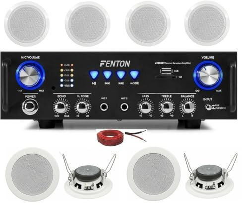 KIT AUDIO FILODIFFUSIONE QUALITA' SUONO USB SD BLUETOOTH + 4 SPEAKERS DA INCASSO