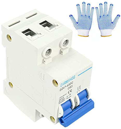 DC-Leitungsschutzschalter 2P 1000V 63A Mini Leistungsschalter DC Trennschalter DIN-Schienenmontage mit Isolierhandschuhen, DZ47-63Z Schutzschalteranzug für Solar Photovoltaik Systeme