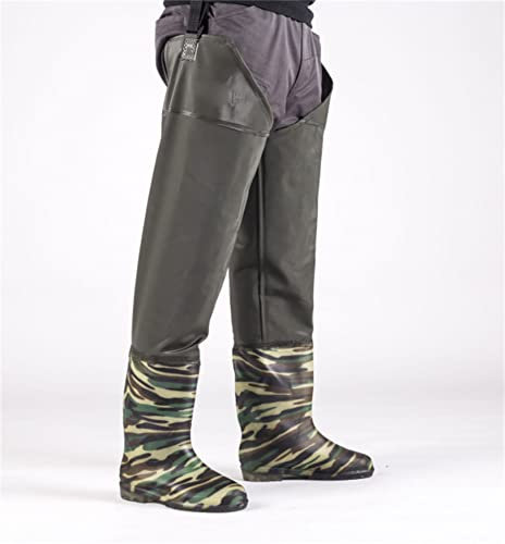 HWBZSZY wasserdichte Watstiefel für Herren Über Dem Knie PVC Weiche Sohle Atmungsaktiv Outdoor Regenstiefel Hosen Verschleißfest Anglerwathosen rutschfest Groß Jagdstiefel 38-48,Grau,45 EU