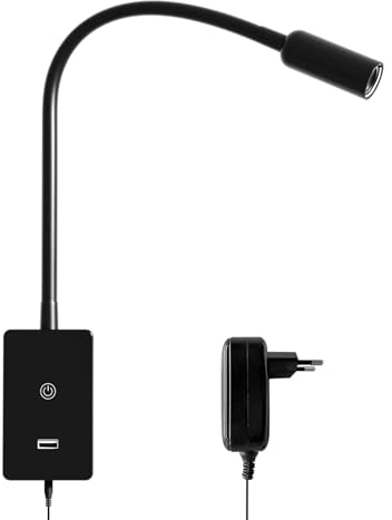 ENUOTEK Applique da Lettura LED da 4W, Luce da Lettura a Tocco 4000K, Lampada da Lettura Dimmerabile da 240Lm con Porta di Ricarica USB da 2A, 4 Livelli di Luminosità (100% - 70% - 35% - 15%)