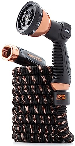 Pocket Hose 25 FT Copper Bullet Expandable Garden Hose w/10 Pattern Thumb Spray Nozzle AS SEEN ON TV 650psi 3/4 in Patented Lead-Free Ultra-Lightweight Solid Copper Anodized Aluminum