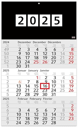 GEIGER-OFFICE 3-Monatskalender 2026- ELEGANT I Wandkalender 3 Monate Einblatt I 30 x 49 cm I mehrsprachig D/GB/F Jahresplaner mit Schieber I Bürokalender - Made in Germany
