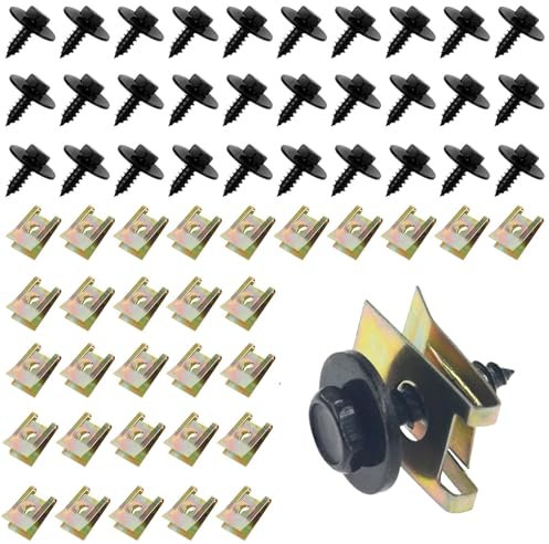 LIAMGUS 60Pcs Car Fender Clips & Screws Set - U-Type Fasteners for Wheel Arch & Undertray