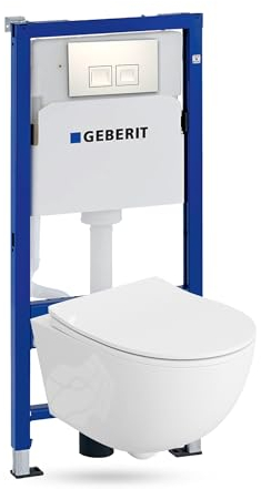 Lavita Duofix Basic Brava Ensemble WC encastré avec élément mural et abattant de WC sans bord + panneau de commande Delta 25 avec bouton blanc