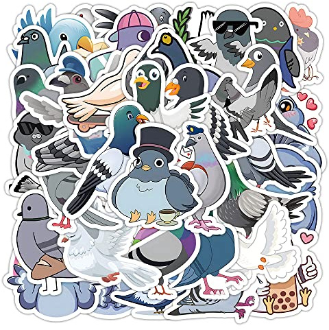 Pigeons Lot de 50 autocollants de dessin animé - Motif oiseau mignon - Pour ordinateur portable, skateboard, valise, scrapbooking, téléphone, moto, ordinateur, voiture, bagages - Étanche - Pour