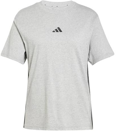 Adidas Donna Essentials 3-Stripes Cotton T-Shirt, Medium Grey Heather/Black, M