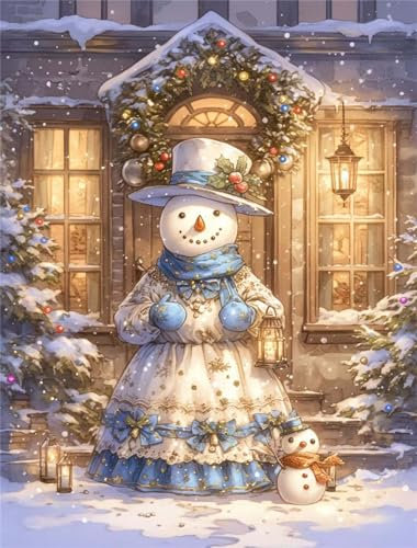 Schneemann Diamond Painting, 5D Weihnachten Diamond Painting Erwachsene, DIY Diamant Painting Bilder mit Full Diamond Painting Zubehör Set für Zimmer Deko Wohnzimmer, Geschenke für Frauen 40x53cm