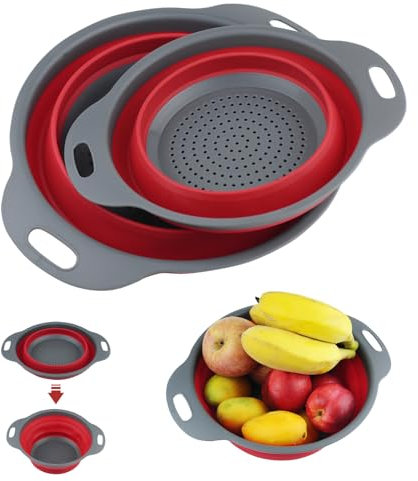 YUUTIAL 2 Pezzi Scolapasta Silicone Pieghevole Set, Cucina Pieghevole Sopra Colander Filtro per Frutta Verdura Pasta La Pasta,Stoccaggio In Cucina,Campeggio
