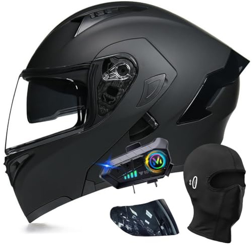 ACLFFSHOP Bluetooth Modulable Casque Moto Homologué ECE, Flip Up Casque Adulte Moto avec Double Visière pour Anti-Collision Casque Scooter Casque Integral Modulable pour Homme Femme M~XXL