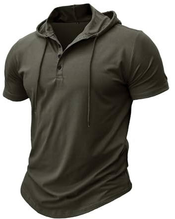 MakingDa Sportlicher Kapuzenpullover Herren Kurzarm Mode Pullover Fitness Shirt Mit Kapuze Knopfleiste Sommer Sweater Leichte Hip Hikeshirts Herren Boxen Wandern, dunkelgrün, XL