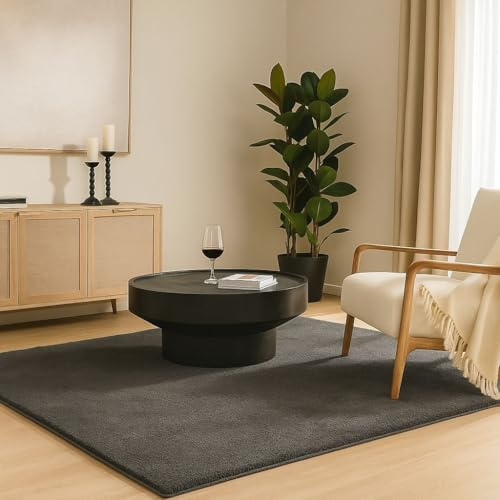 VOUNOT ® Tapis de Salon Moderne Ultra Doux Tapis à Poils Ras Lavable en Machine avec Un sous-Tapis antidérapant fourni pour Le Salon la Chambre ou la terrasse 140x200cm Anthracite