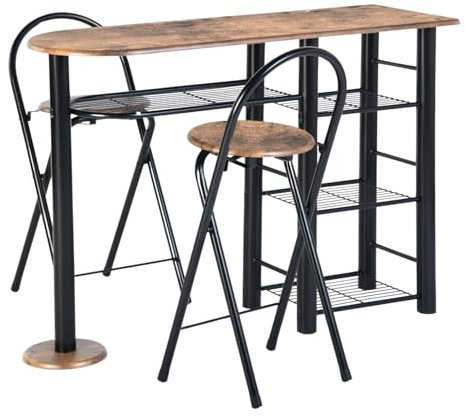 GOKHOMX Bistrotisch Set mit 2 Klappstühlen, Esstisch mit 2 Stühlen Küchentisch Klein mit 2 Klappstühlen Esstisch-Set für 2 Personen Bartisch mit Barhocker für Küchen Bars Bistros Cafés Balkon