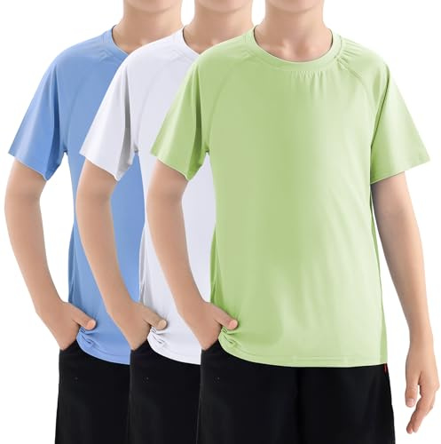Rashguard pour Garçons -3 Pièces Maillot de Bain à Manche Courte Anti-UV, UPF50+ Costumes de Bain pour Enfants à Séchage Rapide Blanc/Jaune/Bleu (S/8-10)
