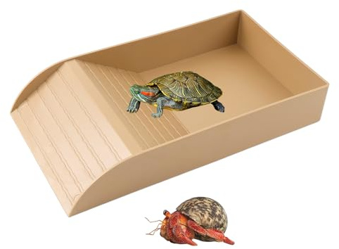 QINGYIWL Cuenco de Agua para Tortugas, Bebedero para Tortugas de Tierra con Rampa y Plataforma para Tomar el Sol, Piscina de Baño para Reptiles, Lagartos, Anfibios (35,5 × 20 × 6 cm)