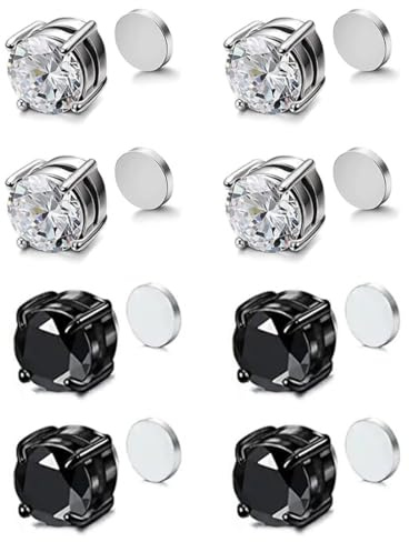 DOKRIN Pendientes para hombre 4 pares de pendientes magnéticos sin perforar, pendientes para mujer, pendientes falsos para hombre, pendientes magnéticos para hombre, imanes, pendientes de 6 mm