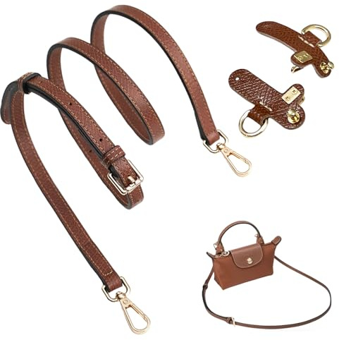 ChioSun Strap for Longchamp Mini Bag, Strap Replacement for Longchamp | Brown Punch-Free Adjustable Buckle Design, Crossbody Leather Handbag Straps with Handle Conversion Kit for Women Handbag