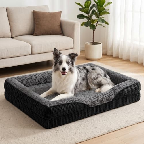 FURTIME ortopedisk hundbädd medelstora hundar, minnesskum hundkorg, stora hundar, avtagbar och tvättbar, halkfria hundkorg, hög kant, hundsoffa, 89 x 64 x 18 cm