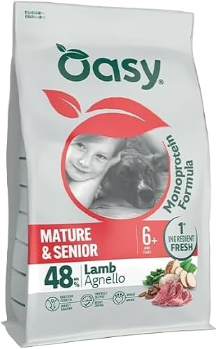 Oasy Cibo Secco per Gatti Maturi e Senior, Formula Monoproteica con Agnello, 48% Agnello Fresco