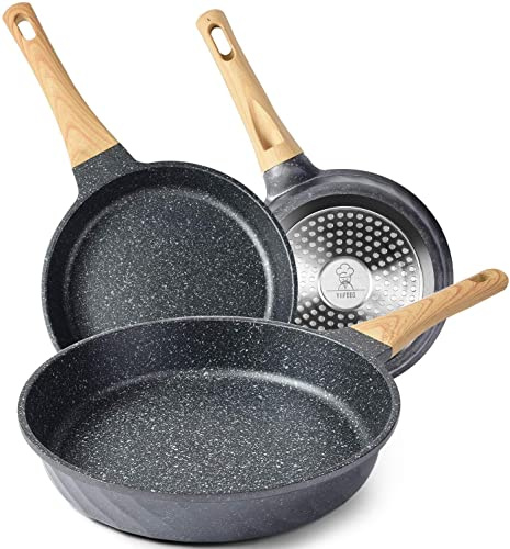 YIIFEEO Frying Pans Nonstick, Induction Frying Pan Set Granite Skillet Pans for Cooking Omelette Pan Cookware Set with Heat-Resistant Handle, Christmas Gift for Women (8 &9.5 &11)