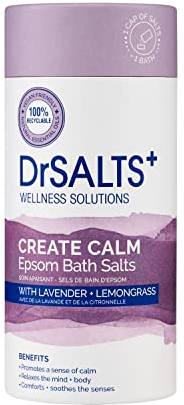 DrSALTS+ - Sali da bagno lenitivi di Epsom, terapia calmante, per rilassare corpo e mente con oli essenziali di lavanda, camomilla e citronella, 750 g