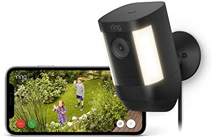 Ring Spotlight Cam Pro Plug-In| Outdoor Security Camera 2K Video with Ring Vision, 3D Motion Detection, Bird's-Eye View, LED Spotlights, alternative to CCTV | 30-day free trial of Ring Home