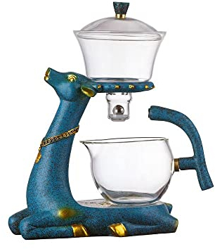 RORA Juego de tetera de vidrio semiautomática con rotación por goteo con infusor Lazy Kungfu juego de tetera (tetera de ciervo)