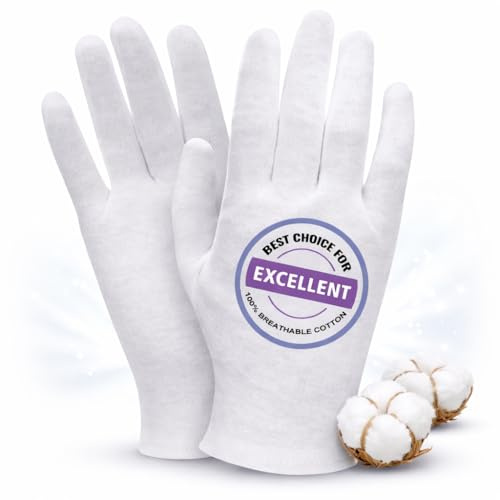 BWOLF Ivory 12/60 Paires Gants Blancs en Coton, Taille Unique et Réutilisable, pour Inspection, Argent, Bijoux, Cosmétiques