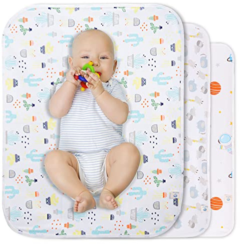 Baby Portable Changing Pad Waterproof Diaper Changing Mat Travel 3 Pack Washable Mattress Pad Reusable Under Pads Changing Pad Liners 22 x 27.5