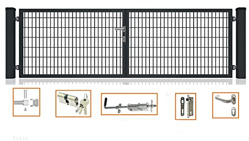 Doppelflügeltor Premium für Doppelsabmattenzaun Anthrazit 8/6/8 inkl Schloss Schlüssel Pfosten Breite: 4500 mm Höhe : Höhe 1000 mm