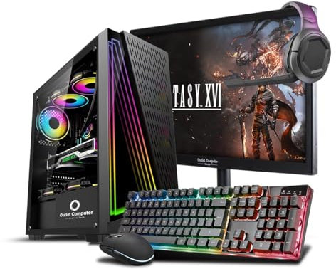 PC Gaming Computer Fisso Desktop Completo GT1030 - Tastiera - Mouse - Cuffie - Windows 11 PRO - WiFi USB - HDMI (CPU: I5 - RAM 32GB -SSD 480 GB, MONITOR 24)