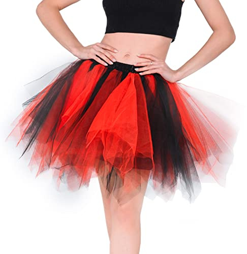 Homipooty Jupes tutu pour femmes adultes - Jupon court en tulle pour femme - Costume d'Halloween des années 80 - Taille, noir/rouge, 52