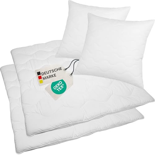 NYVI Bettdeckenset DreamScience Comfort 135x200 cm - 4-teilig - 2X Bettdecke 135x200 cm + 2X Kopfkissen 80x80 cm - Bettdecke und Kissen Set - Ganzjahres Steppdecke - Ganzjahresdecke mit Kissen