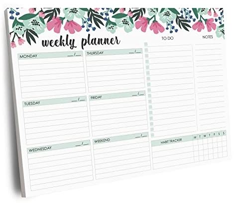 Weekly Planner Pad, 52 Letter Size Tear Off Sheets, 8.5” x 11” Undated Calendar Weekly Desk Planner Notepad, Daily Schedule Priorities To Do List for Week (Style 1)
