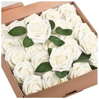 50 rose artificiali per feste di compleanno e matrimoni, rose finte in schiuma nera con steli, per matrimoni, addio al nubilato, fiori finti centrotavola, decorazioni per tavoli (bianco)