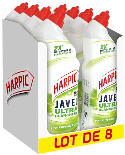 Harpic - Lot de 8 Gels WC Javel Ultra Blancheur 750ml - Agrumes