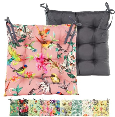 JACK Outdoor Motiv Stuhlkissen 38x38cm Lounge Kissen Auflage Wasserfest Sitzkissen Garten Lotus Effekt, Farbe:Vögel Rosa