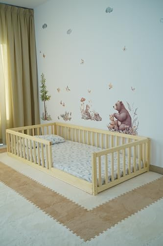 HomeForDreams H4D-34 Montessori-inspirerad golvsäng 200 x 90 cm | Golvsäng för barn med runda skenor och ribbotten, Montessori-inspirerad, 200 x 90 cm
