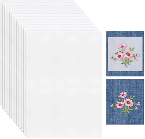 Cragmut 12 Stück A4 Wasserlösliches Stickvlies Selbstklebend, Bedruckbares Vlies für Stickerei Wasserlöslich Stickvorlagen für Drucken Handbemalt Bestickt, Verschiedene Größen Schneidbar