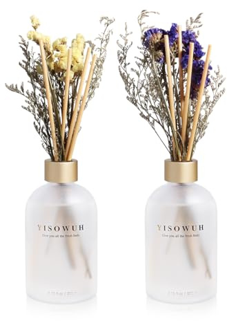 YISOWUH Reed Diffuser - Lavanda & Olive 6.76oz (200ml) 2 pacchetti Fiore Olio Essenziale Reed Diffuser Set con 16 bastoni - Profumo di lunga durata per la casa Camera da letto Bagno Mensola Decor