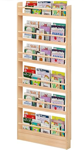Tazyee Estantería Infantil - Librería Vertical Delgada, con 2-8 Estantes de Madera de Pie para Dormitorio, Sala de Estar, Oficina en Casa, Almacenamiento Detrás de la Puerta Six-Layer W:23in/60cm