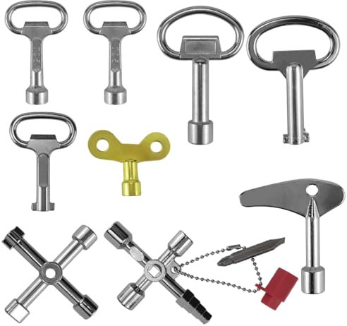 Suevut 9 Llaves Universales: Triangulares, Cuadradas y Redondas para Grifos, Radiadores, Cubos de Basura, Contadores Eléctricos, Agua y Energía Eléctrica