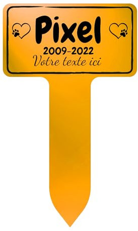 GRAVURE CONCEPT Plaque Funéraire pour Animaux - Stèle Commémorative Personnalisable PVC (Chien/Chat etc) - (Modèle 3 / Jaune Texte Noir)