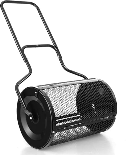 FANTASK Esparcidor de compostaje con Mango en U, 75 L, para jardín, espolvoreador de Fertilizante para césped, compostador de Metal, para Semillas de Fertilizante y Semillas, con Cesta de Malla