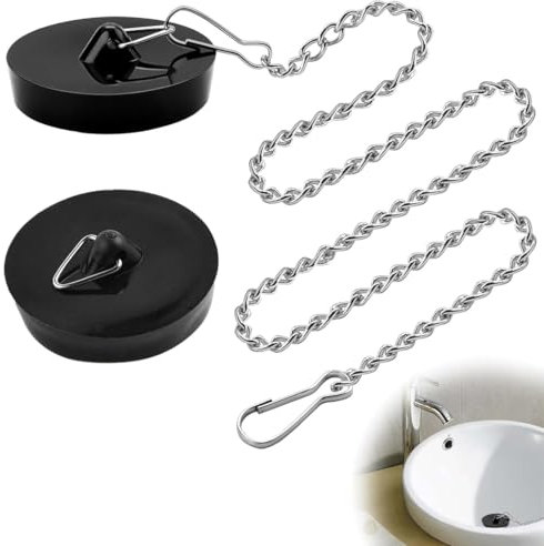 Bouchon Baignoire Universel 2 Pièces, Bouchon d'Evier avec 1 Pièces 50cm Chaîne, Ø 45.6 à 42mm, Bouchon d'Evier Cuisine, pour Évier, Salle de Bain et Cuisine