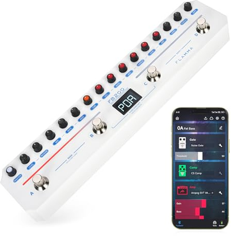 FLAMMA FB200 Bass Multi-Effects Pedal Intelligent Processor with 10 Bass-specific AMP models 10 CAB Sim 9 IR Slots 40 Drum Rhythm 40 Presets 5 Mod 5 Reverb Tuner APP Control Headphone Output