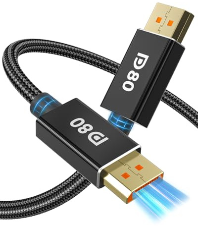 GeoHN.G 80Gbps DisplayPort Cable 2.1 3M/10FT, DP80 [16K@60Hz, 8K@240Hz, 4K@540Hz] DP Cord UHBR20, HDR, HDCP2.3, DSC 1.2a, FreeSync G-Sync for Gaming Monitor 5090 7900XTX Graphics Card