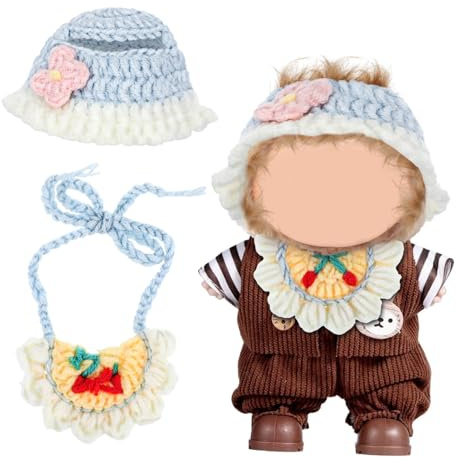 Uonlytech Vestiti per Bambole con Cappello all Uncinetto e Bavaglino in Tessuto Accessori Morbidi e Resistenti per Travestimenti e Foto Elegante