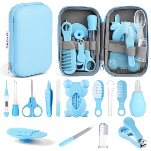 flintronic 20 Pezzi Set per la Cura del Bambino, Kit per la Cura e L'igiene del Bambino, Accessori per la Cura del Neonato con Spazzola, Pettine, Tagliaunghie, per Neonati (Blu)