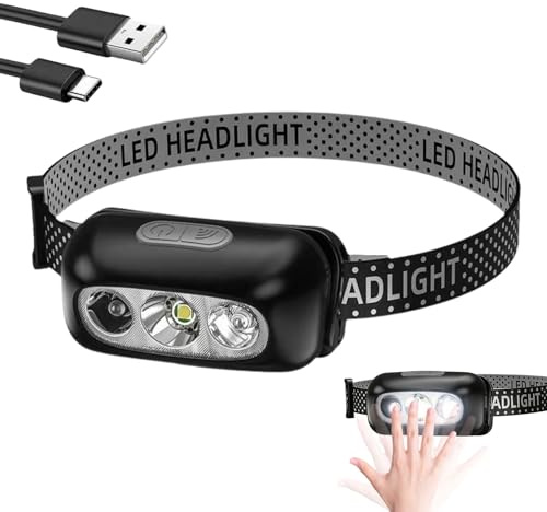 SOKEQTW Lampada Frontale Led Ricaricabile, Lampada Frontale Adatta per il Ciclismo e la Corsa, Attrezzatura da Pesca Adatta all'illuminazione Notturna, Illuminazione Regolabile su Quattro Livelli